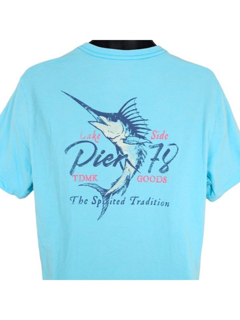 Blue Marlin Fish T Shirt Mens Size Large Blue CHAPS Pier 78 Lake Side